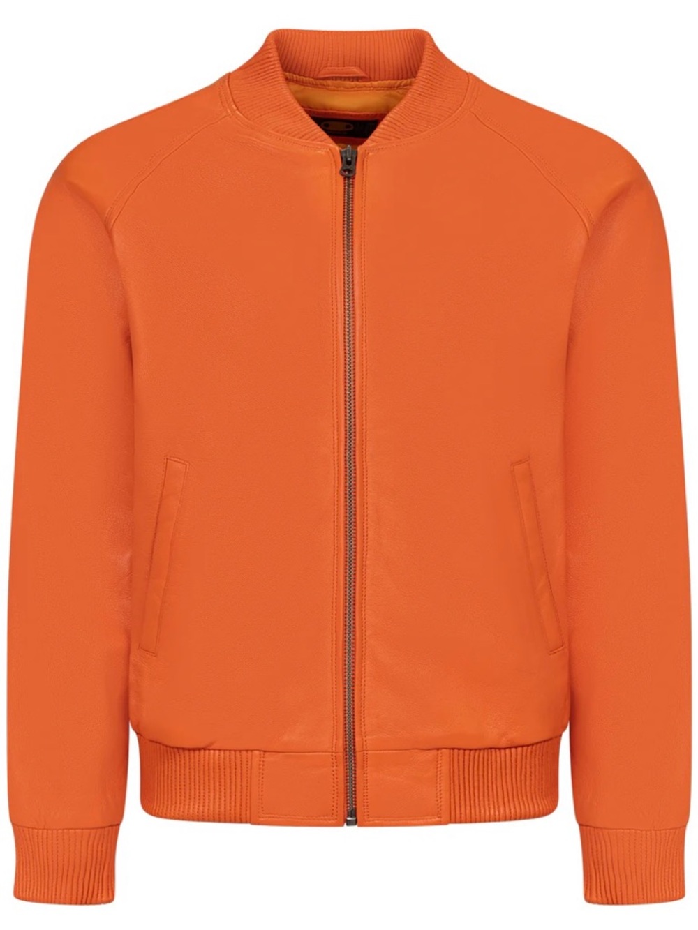 Jake Wood Men's Orange Lambskin Leather Zip-Up Bomber Varsity Jacket Size 2X